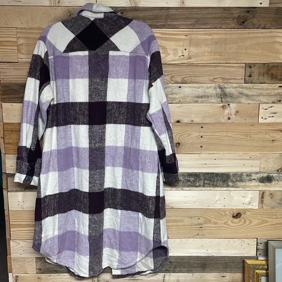 Ashley by 26 International Outerwear purple and white buffalo plaid long jacket - Picture 6 of 6